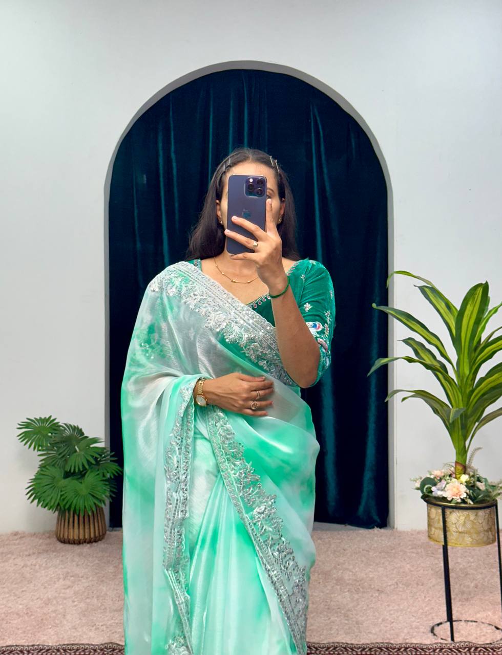 Fancy Pink Color Burberry Blooming Zari Embroidery Saree By WTW