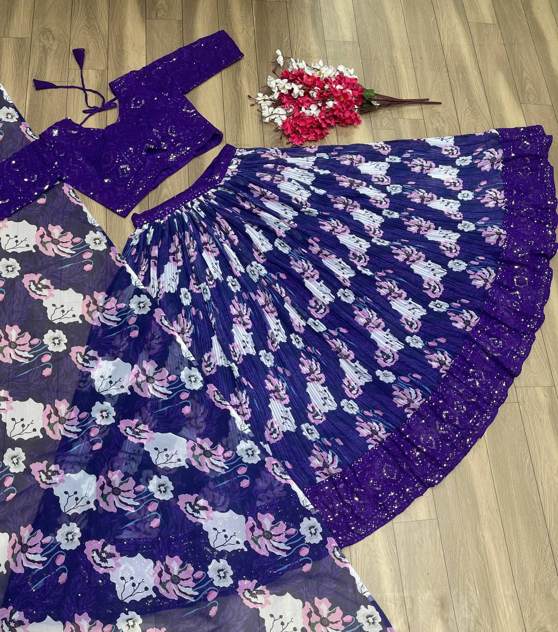 Purple Ready To Wear Lehenga Choli In Georgette With Print And Embroidery By WTW