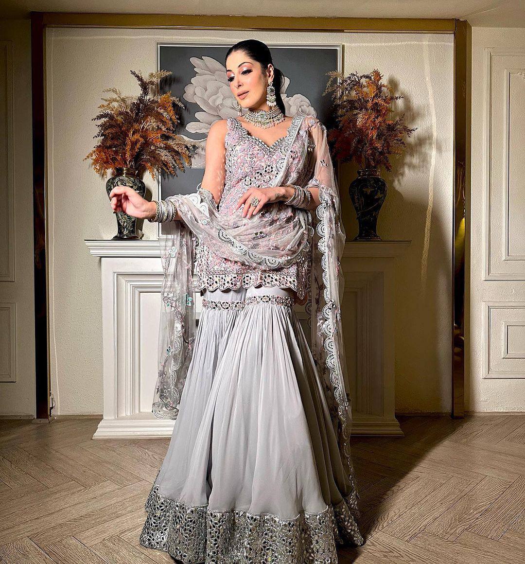 Fancy Grey Color Georgette Thread Sequence Work Sharara Suit By WTW