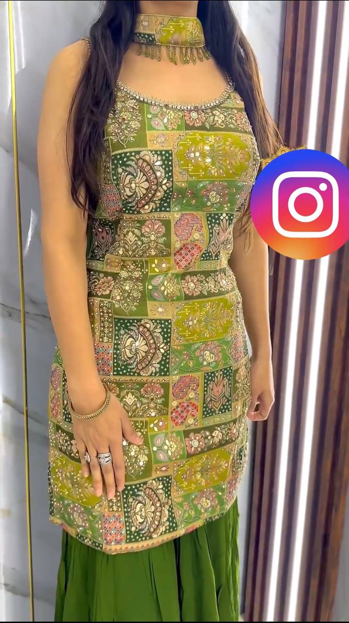 New Designer Fully Stitched Green Fancy Sharara Suit By WTW