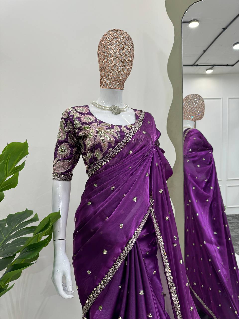 Purple Shimmery Organza Designer Saree By WTW