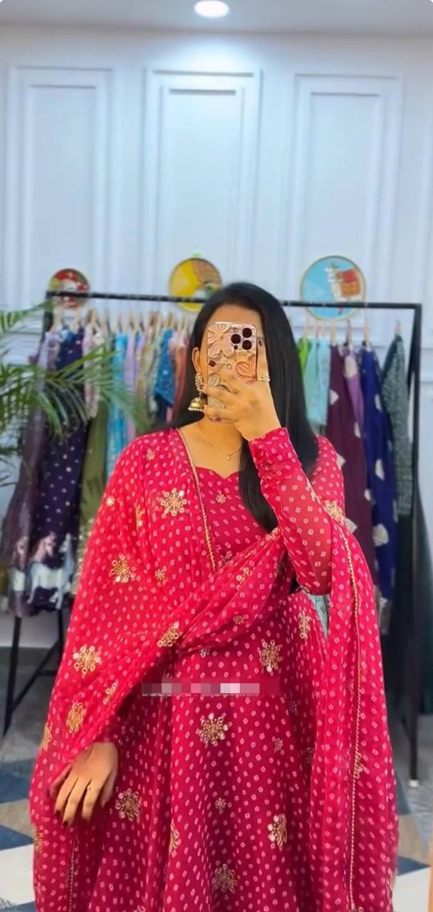 Fancy Pure Georgette Thread Work Gown By WTW