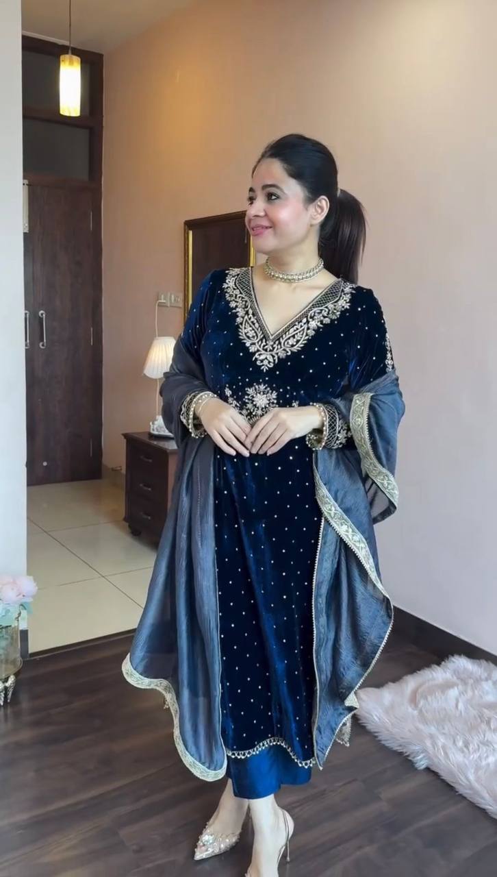 Lace Work Velvet Suit By WTW