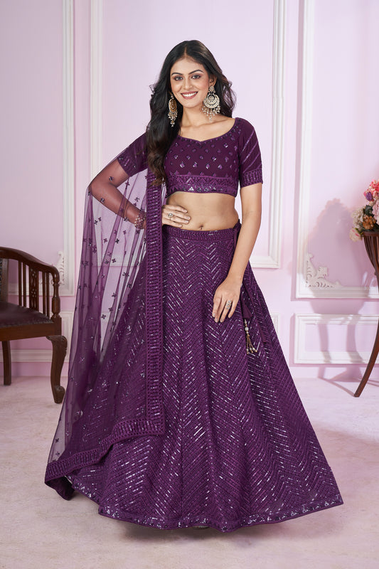 Astonishing Purple Sequins Georgette Engagement Wear Lehenga Choli By WTW