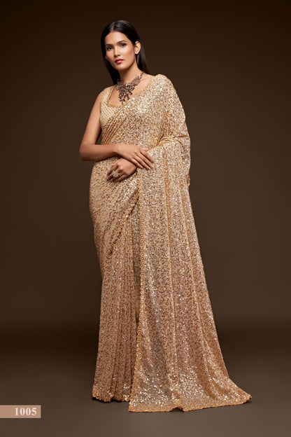 Awesome Ivory Sequined Georgette Party Wear Saree By WTW