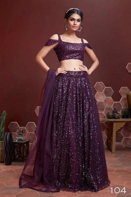 Wonderful Purple Sequins Embordered Soft Net Party Wear Lehenga By WTW