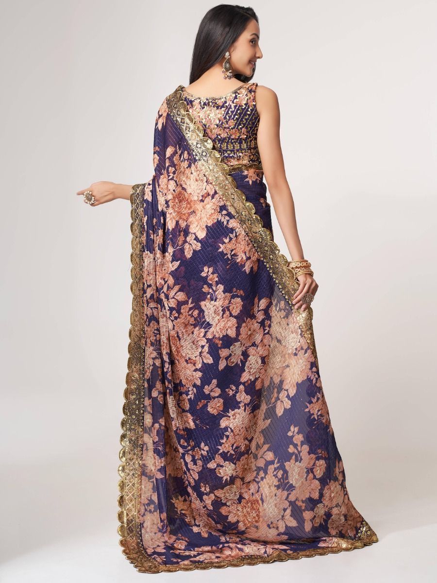 Adorable Purple Floral Printed Organza Ceremony Wear Saree By WTW