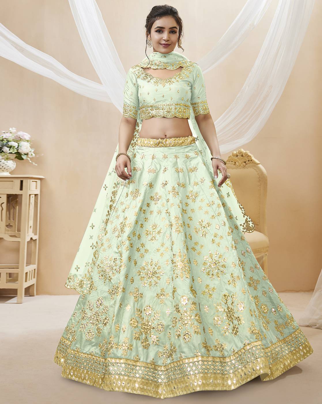 Women Embroidered Flared Lehenga Choli Set with Dupatta By WTW