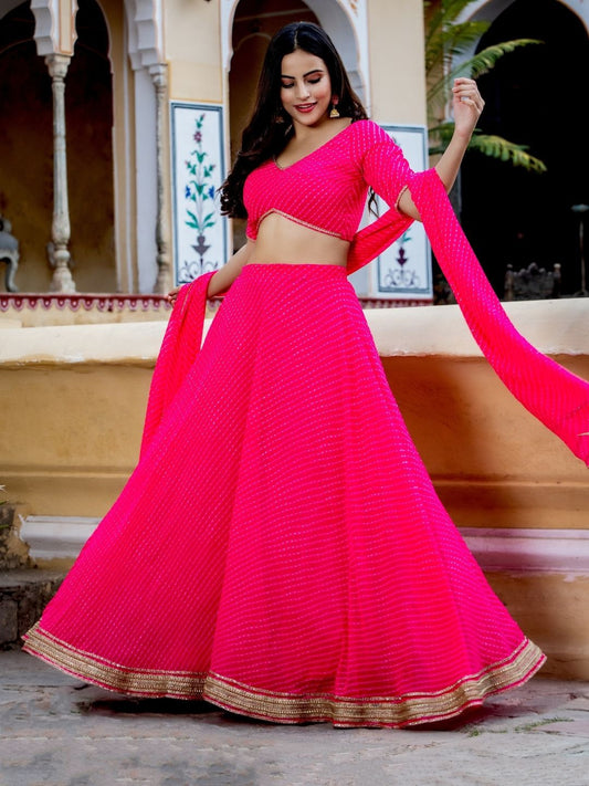Astounding Pink Leheriya Georgette Bridesmaid Lehenga Choli By WTW