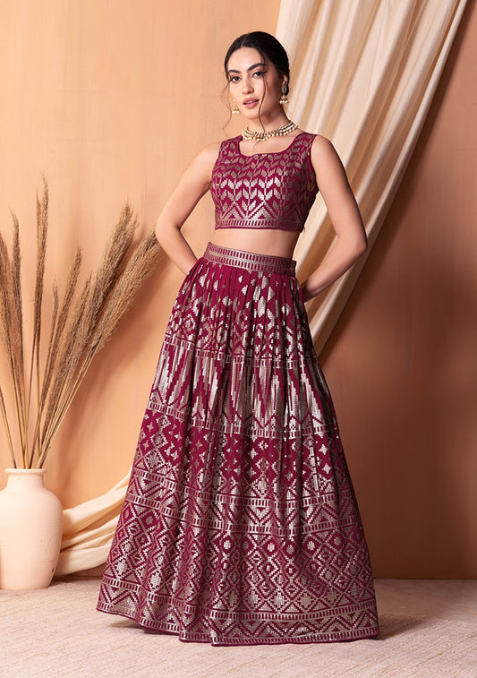 Wonderful Dark Pink Sequins Georgette Wedding Wear Lehenga Choli By WTW