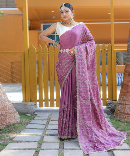 Lavender Woven Silk Saree Set By WTW