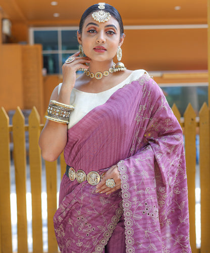 Lavender Woven Silk Saree Set By WTW