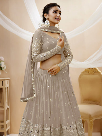 Grey Sequin Zari Embroidered Georgette Lehenga Set By WTW