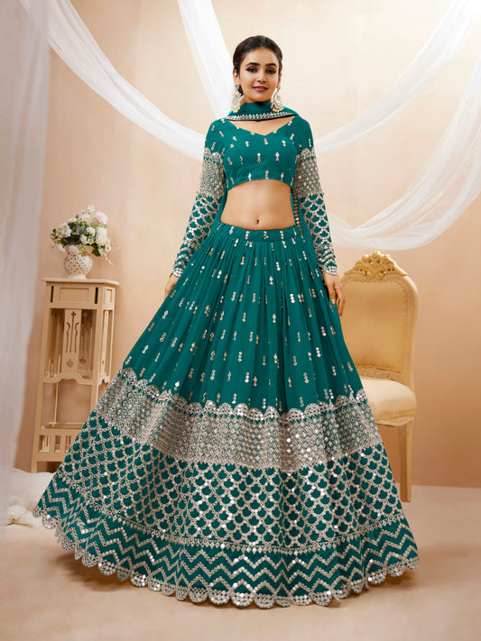 Aqua Blue Georgette Embroidered Trendy Ghagra Choli WTW