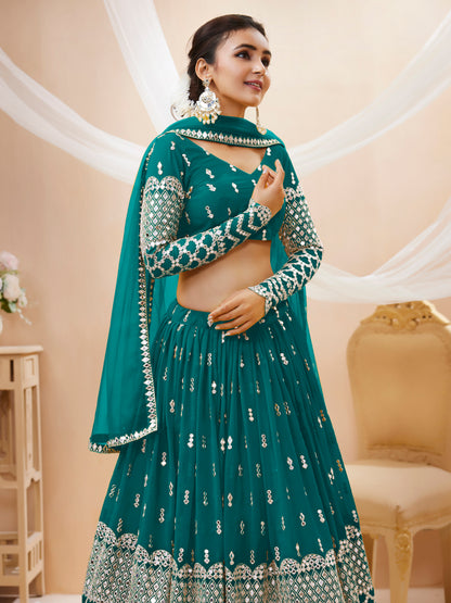 Aqua Blue Georgette Embroidered Trendy Ghagra Choli WTW