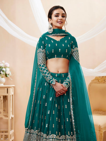 Aqua Blue Georgette Embroidered Trendy Ghagra Choli WTW