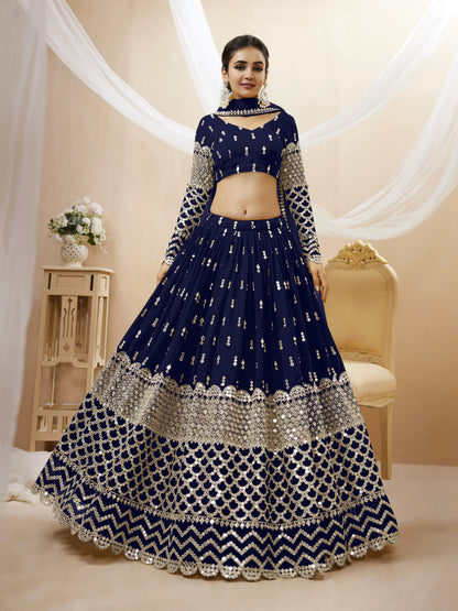 Embroidered Georgette Lehenga in Blue By WTW