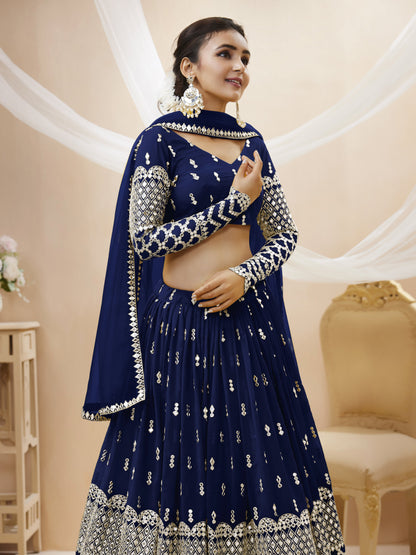 Embroidered Georgette Lehenga in Blue By WTW