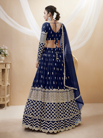 Embroidered Georgette Lehenga in Blue By WTW