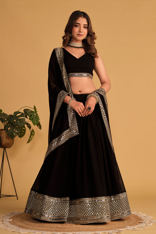 Black Zari Embroidered Georgette Lehenga Choli Set - Elegant & Captivating By WTW