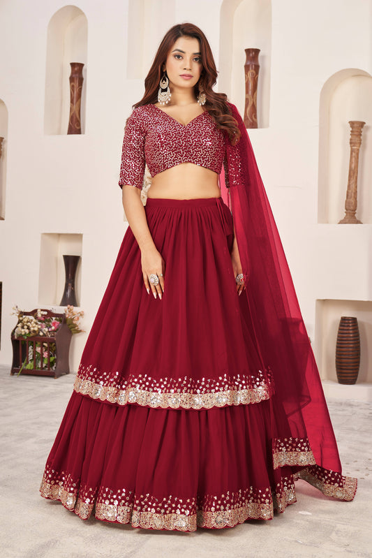 Stunning Red Sequins Georgette Wedding Wear Lehenga Choli By WTW