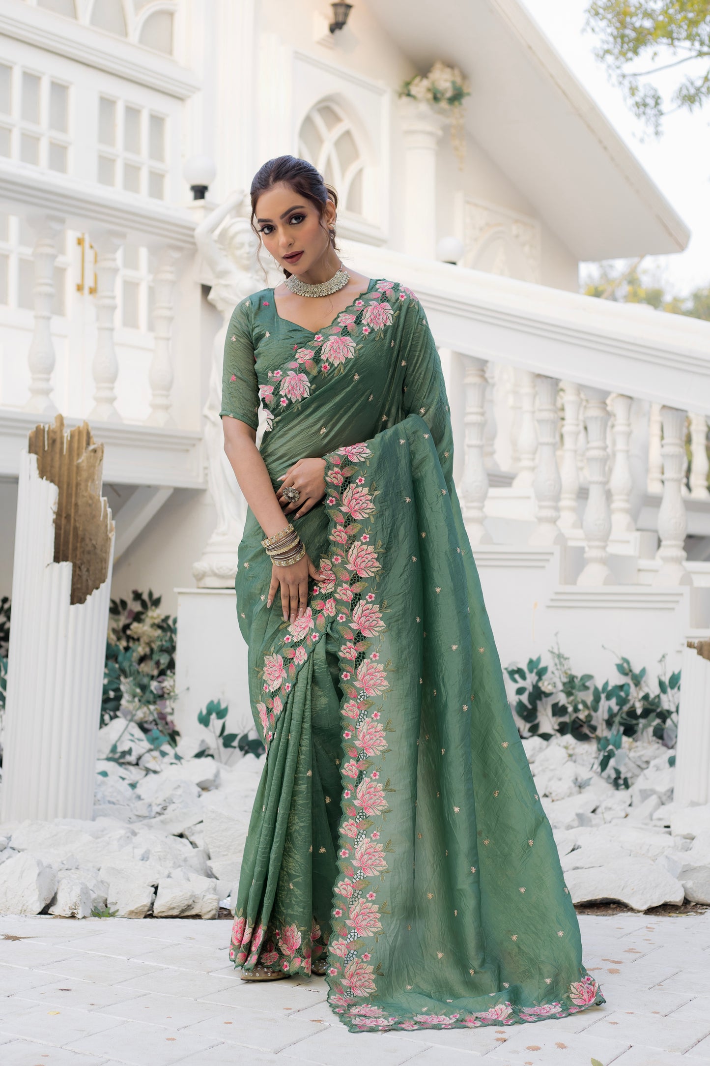 Tasarika Women Green Organza Saree By WTW