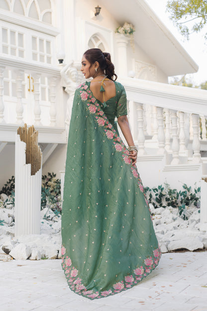 Tasarika Women Green Organza Saree By WTW