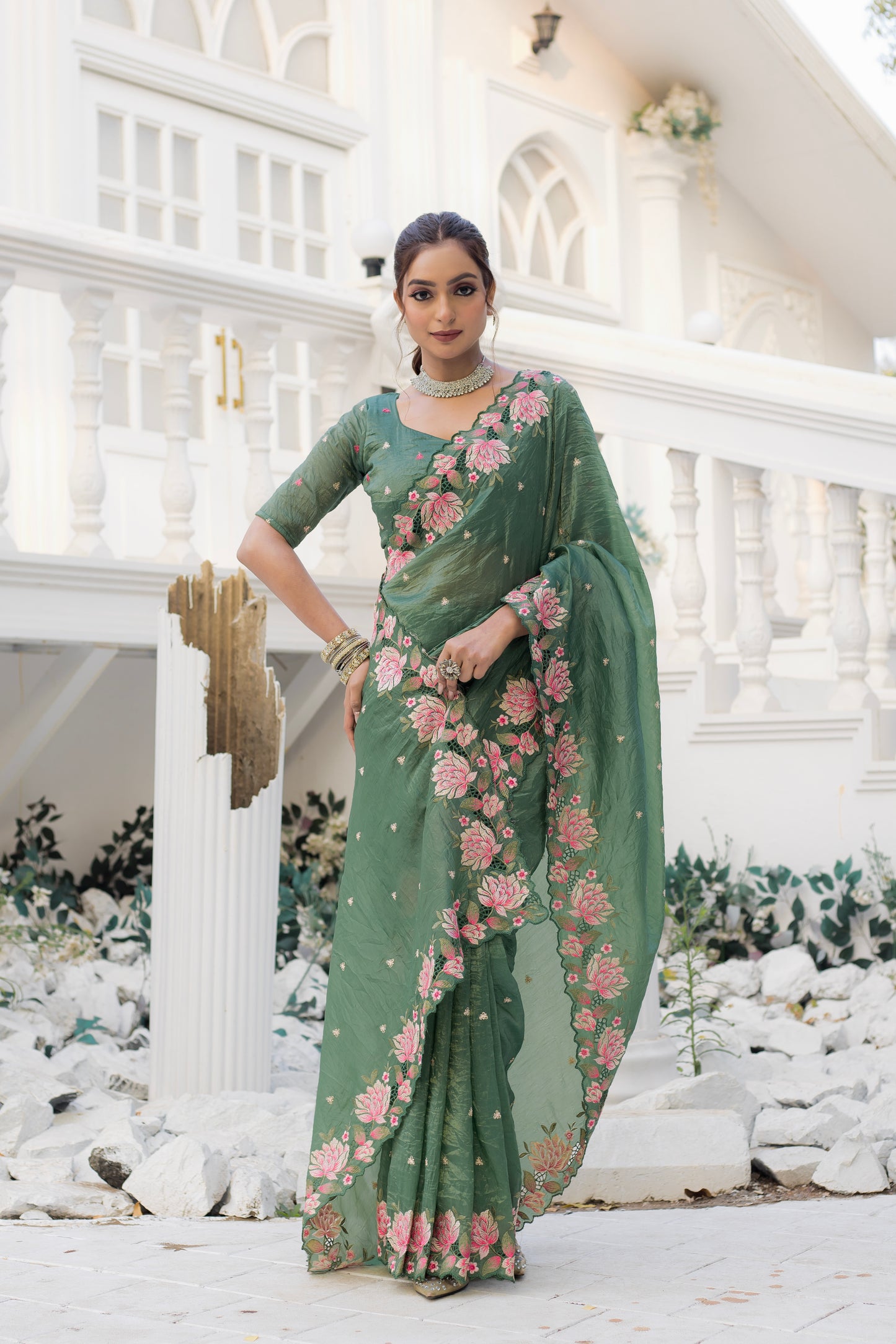 Tasarika Women Green Organza Saree By WTW