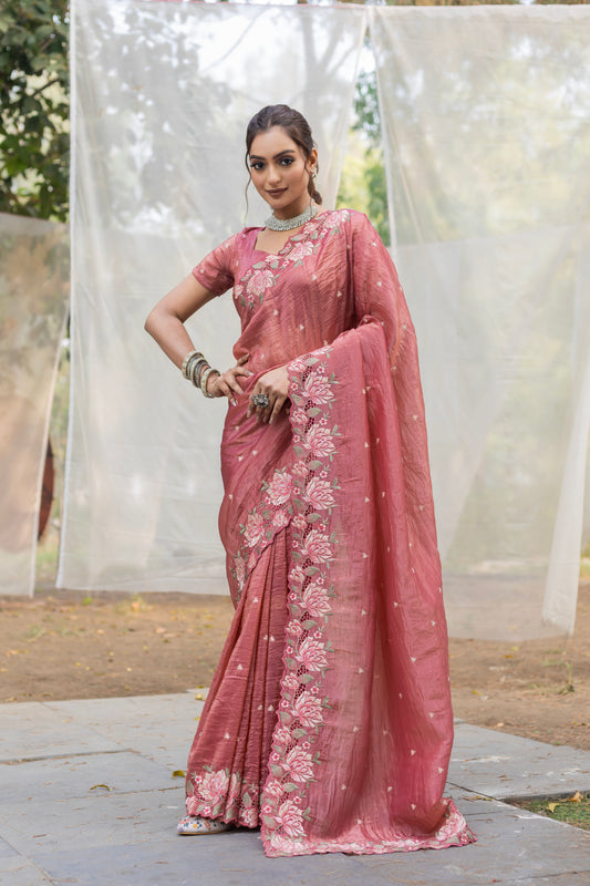 Pink Silk Saree With Blouse By WTW