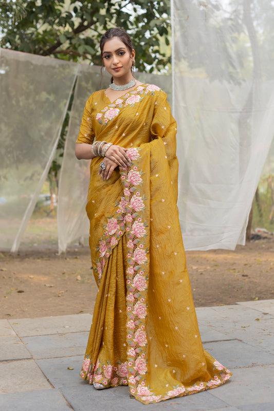Crushed Silk Wedding Saree By WTW