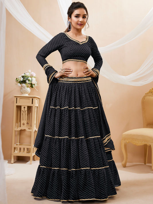 Wonderful Black Leheriya Printed Georgette Party Wear Lehenga Choli By WTW