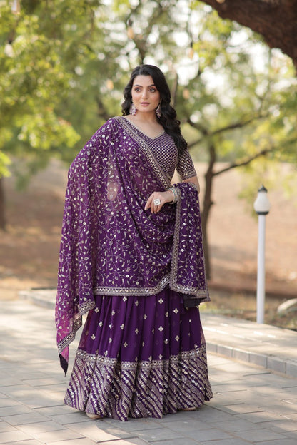 Embroidered Georgette Lehenga In Purple By WTW