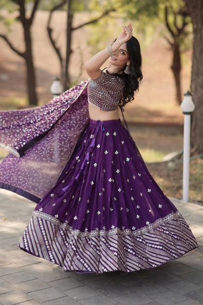 Embroidered Georgette Lehenga In Purple By WTW