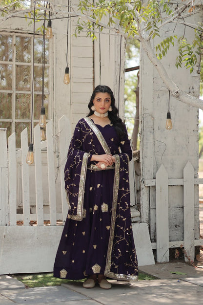 Naira Purple Embroidered Anarkali Gown Set By WTW