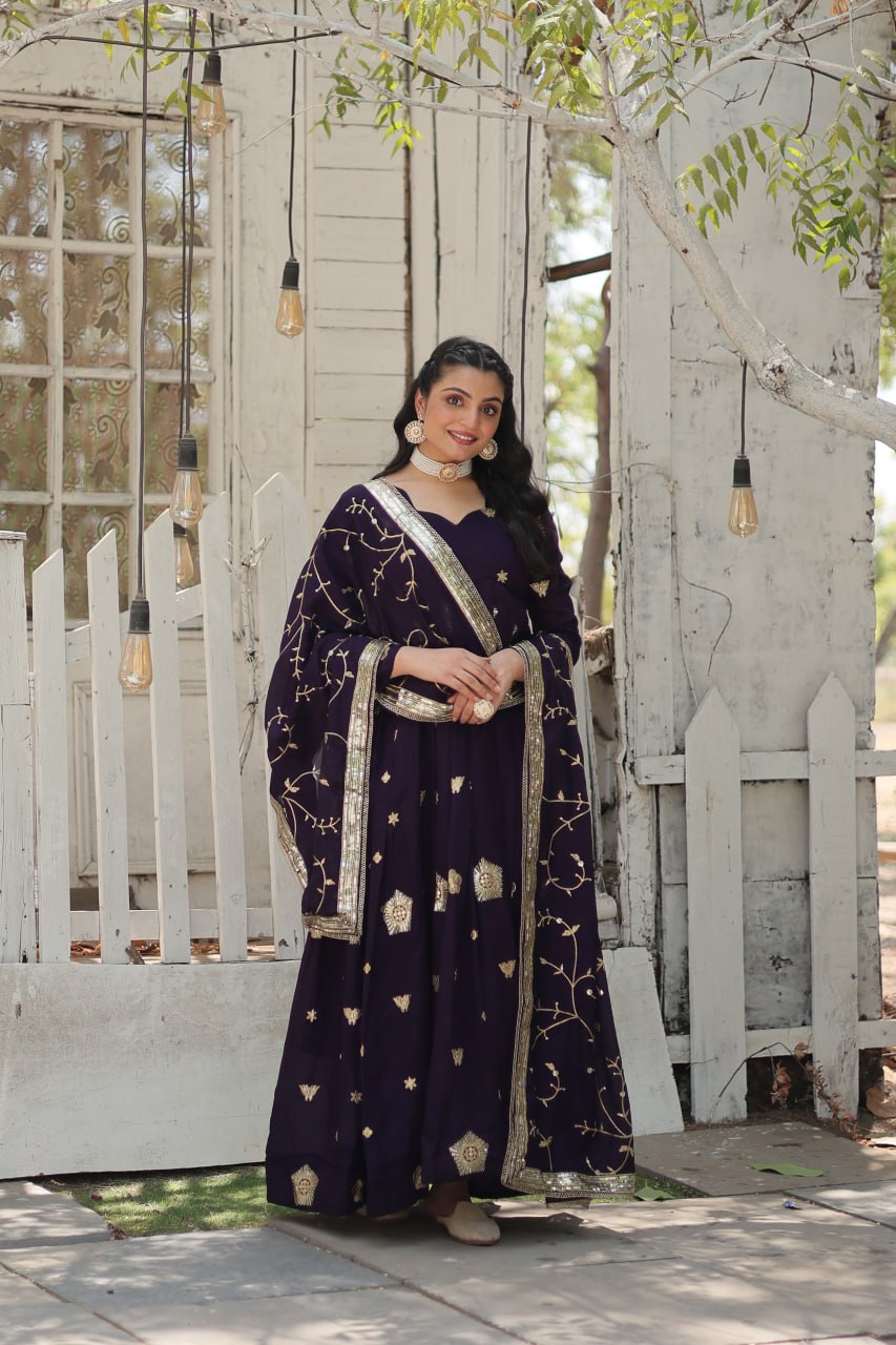 Naira Purple Embroidered Anarkali Gown Set By WTW