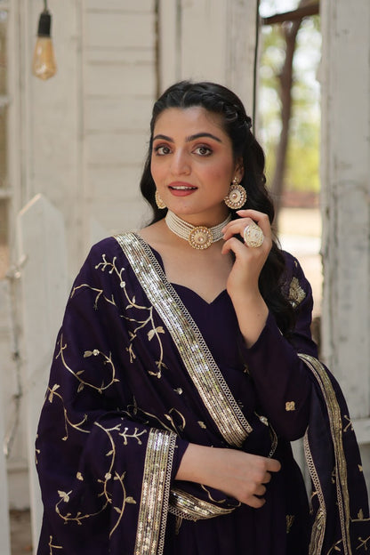 Naira Purple Embroidered Anarkali Gown Set By WTW