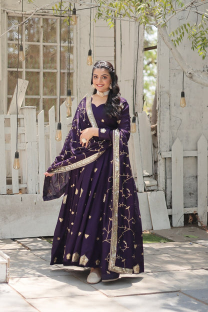 Naira Purple Embroidered Anarkali Gown Set By WTW