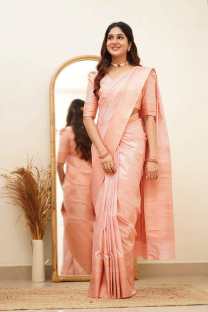 Angelic Baby Pink Soft Silk Saree With Assemblage Blouse Piece By WTW