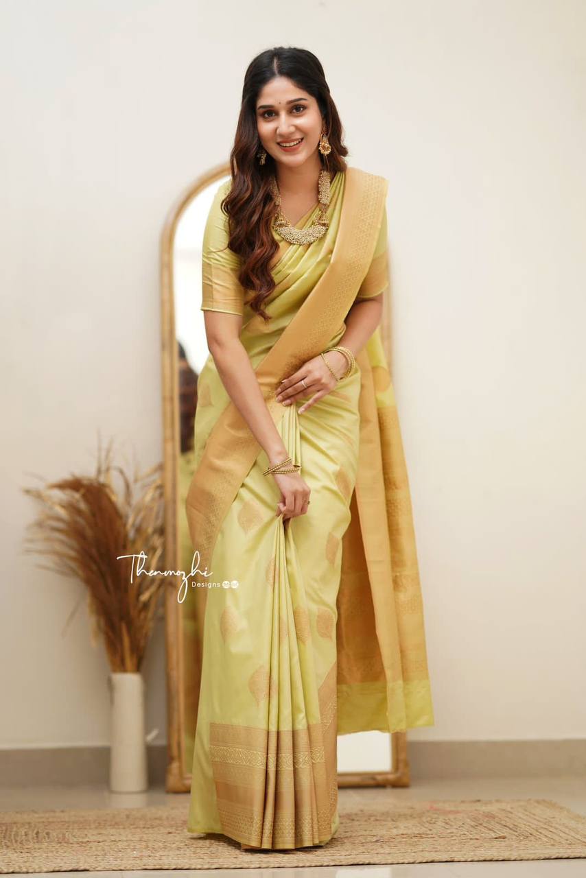 Banarasi Silk Saree With Leaf Woven Motifs By WTW