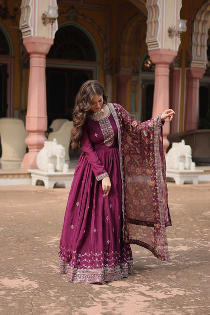 Royal Wine Anarkali Suit With Kalamkari Dupatta By WTW