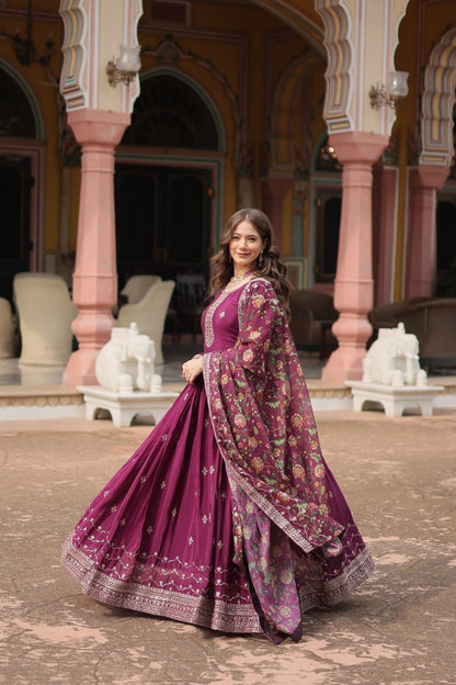 Royal Wine Anarkali Suit With Kalamkari Dupatta By WTW