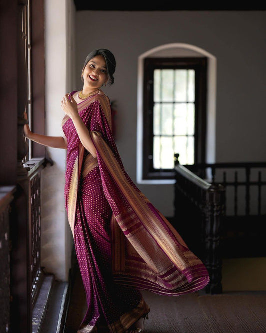Pure Banarsi Silk Saree With Brocade Blouse By WTW