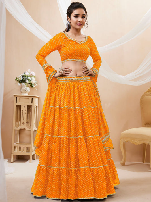 Stunning Yellow Leheriya Printed Georgette Haldi Wear Lehenga Choli By WTW