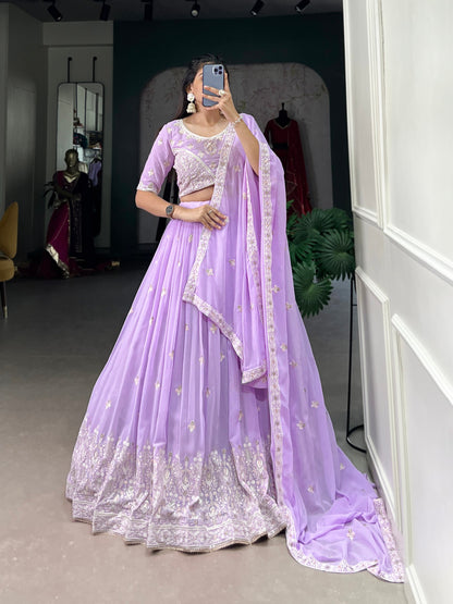 Amazing Lavender Thread Work Georgette Engagement Wear Lehenga Choli By WTW