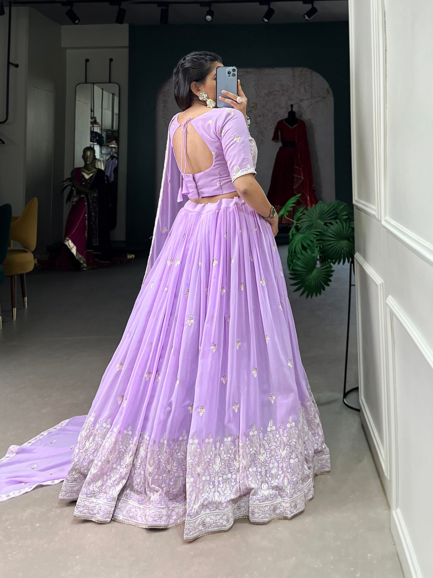 Amazing Lavender Thread Work Georgette Engagement Wear Lehenga Choli By WTW