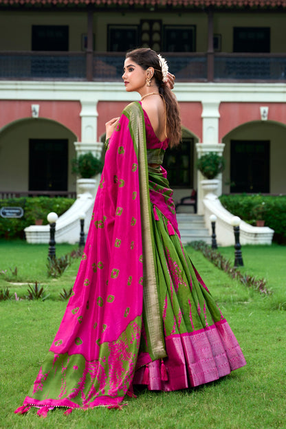 Super Pink Color Dola Silk Shibori Print Zari Weaving Lehenga Choli By WTW