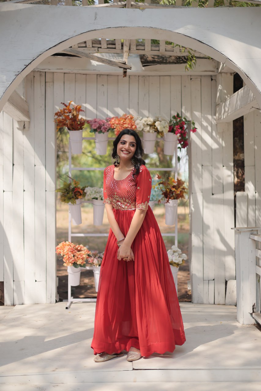 Fancy Trending Maroon Anarkali Gown Set By WTW