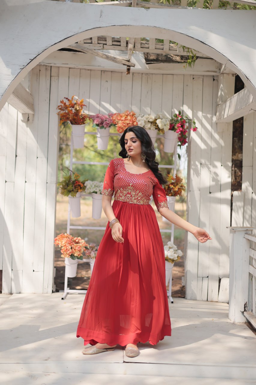 Fancy Trending Maroon Anarkali Gown Set By WTW