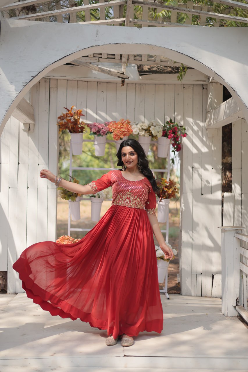 Fancy Trending Maroon Anarkali Gown Set By WTW