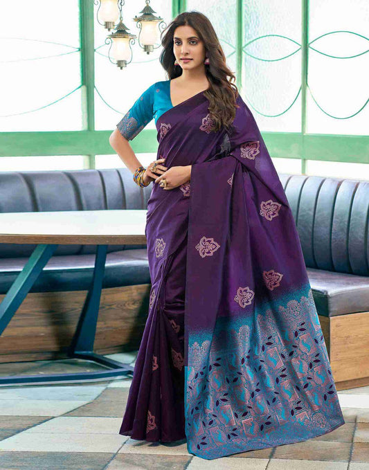 Purple Color Banarasi Jacquard Soft Silk Saree By WTW